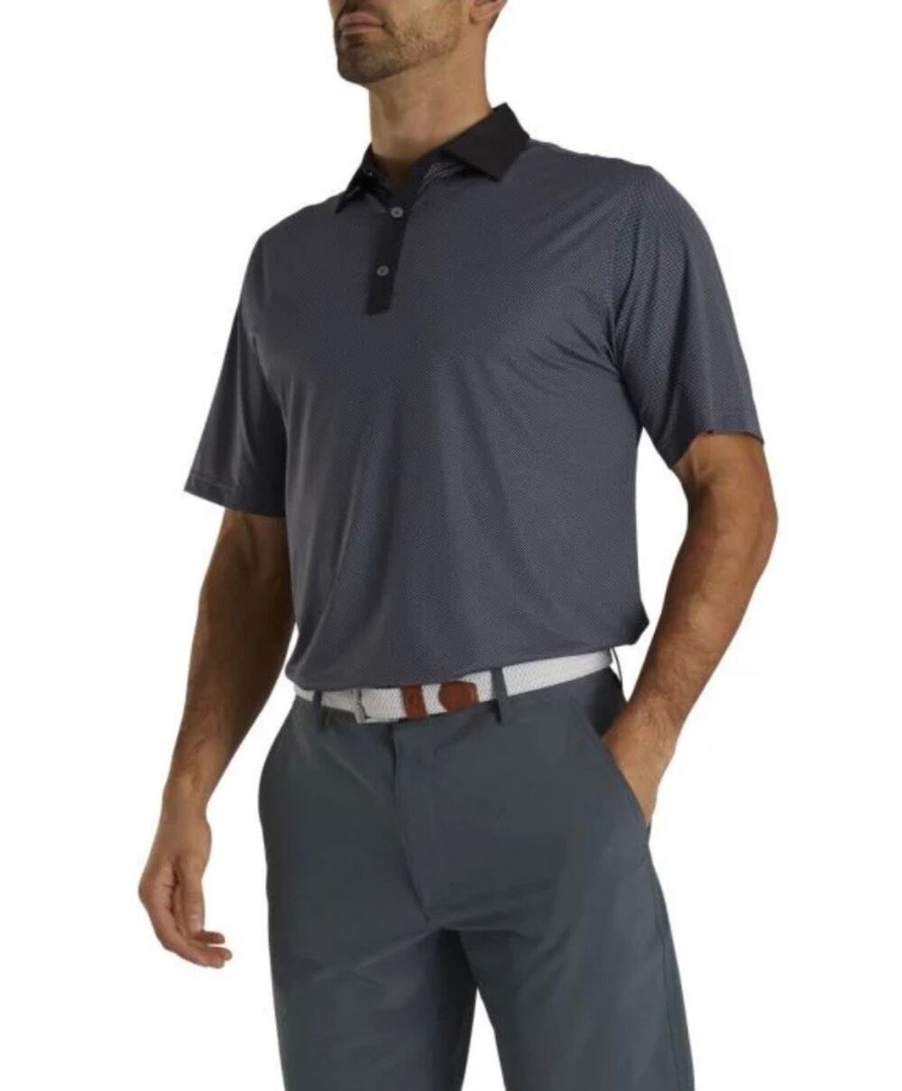 FOOTJOY Men's Wild Dunes Stretch Lisle Mini Check Print Golf Polo Black/State